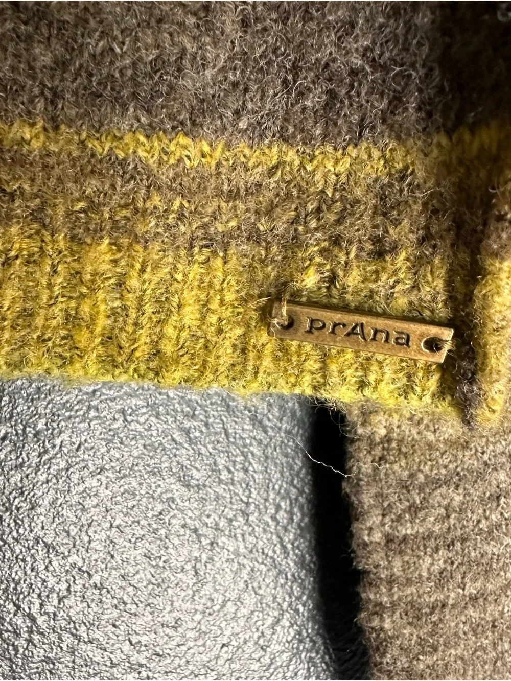 prAna Striped Wool Blend Knit Sweater Size Small Brown Mustard Yellow - Picture 4 of 6